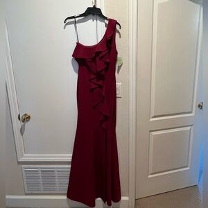 Windsor one shoulder burgundy mermaid dress w/ slit